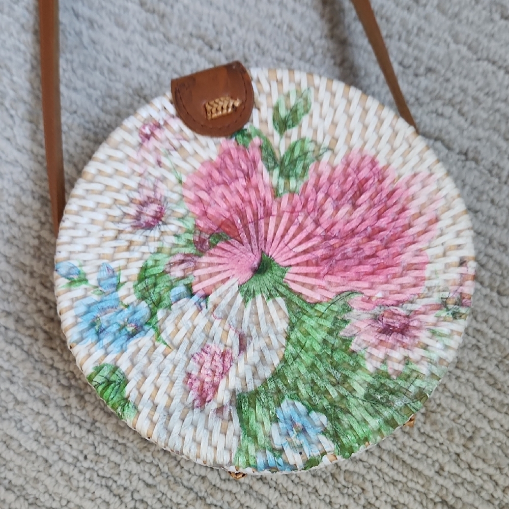 Floral Round Woven Bag